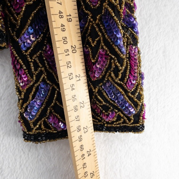 Papell Boutique Evening Jacket Size 10 Beaded Sequin Party 100% Silk Geometric - Picture 9 of 12